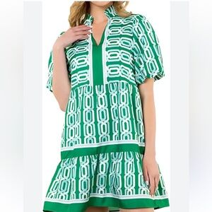 THML Green and White Geo-Print Mini Dress